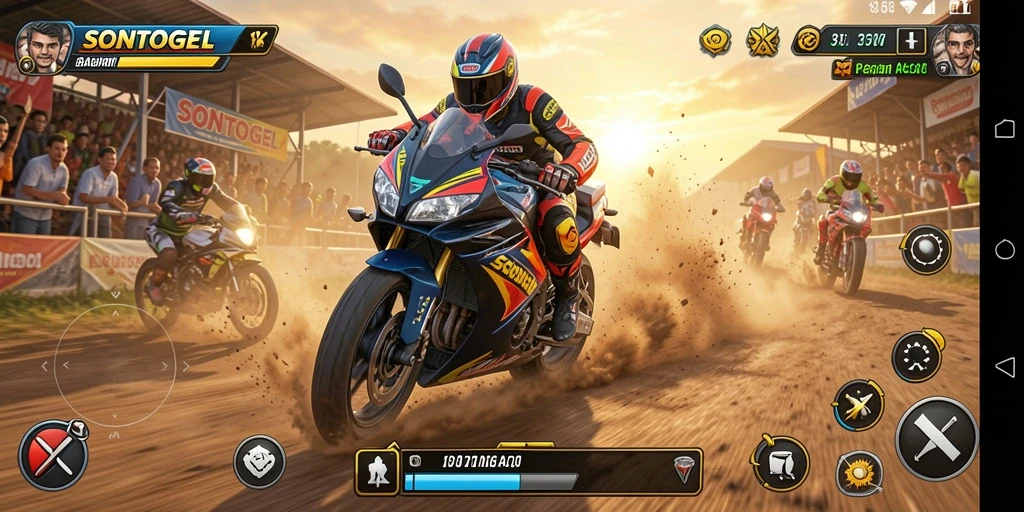 Tampilan gameplay balapan motor yang mendebarkan dari SONTOGEL.