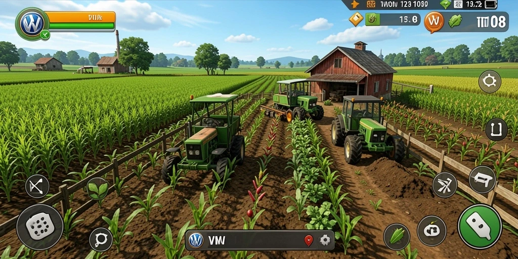 Tampilan gameplay menarik dari VW108 dengan aktivitas bertani.