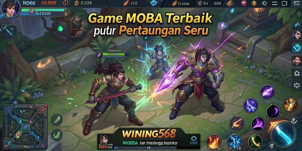 Screenshot gameplay WINNING568 menampilkan pertarungan seru antara hero-hero yang berbeda.